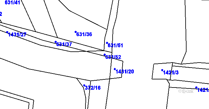 Parcela st. 631/52 v KÚ Blovice, Katastrální mapa