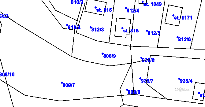 Parcela st. 808/9 v KÚ Blovice, Katastrální mapa