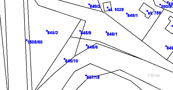 Parcela st. 848/6 v KÚ Blovice, Katastrální mapa