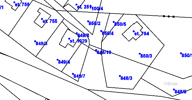 Parcela st. 848/10 v KÚ Blovice, Katastrální mapa