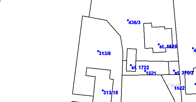 Parcela st. 313/8 v KÚ Blovice, Katastrální mapa