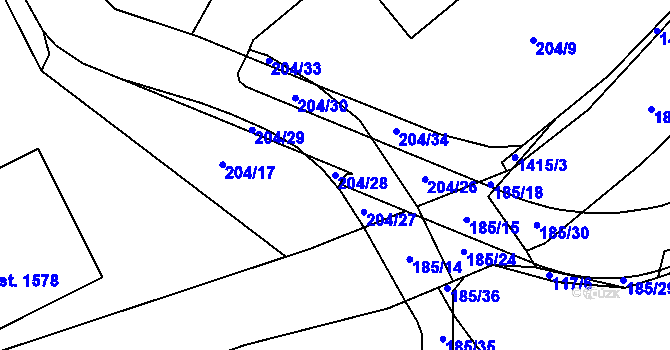 Parcela st. 204/28 v KÚ Blovice, Katastrální mapa