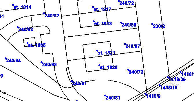 Parcela st. 1821 v KÚ Blovice, Katastrální mapa