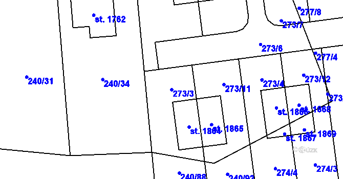 Parcela st. 273/3 v KÚ Blovice, Katastrální mapa