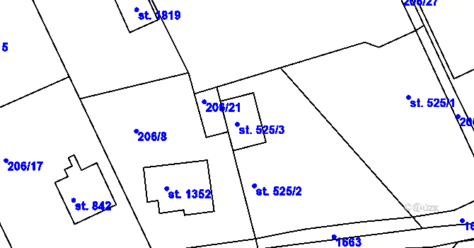 Parcela st. 525/3 v KÚ Blovice, Katastrální mapa