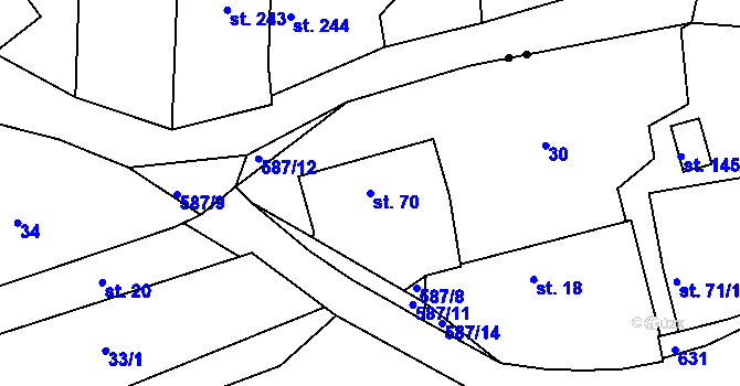 Parcela st. 70 v KÚ Hradiště u Blovic, Katastrální mapa