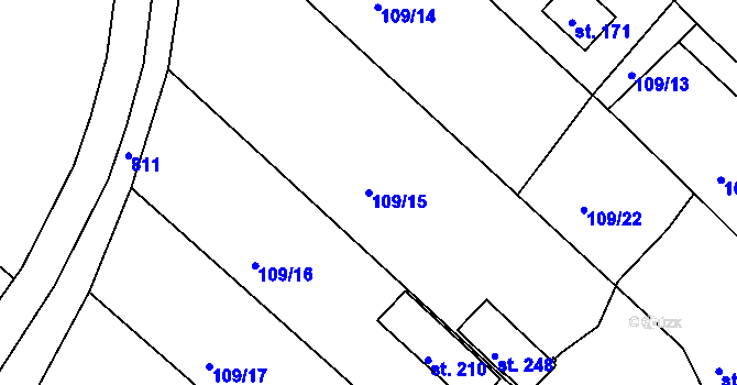 Parcela st. 109/15 v KÚ Hradiště u Blovic, Katastrální mapa