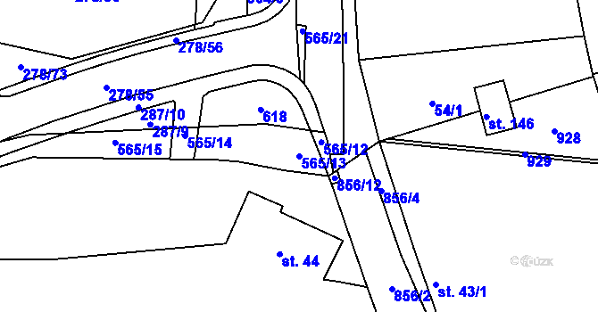 Parcela st. 565/13 v KÚ Hradiště u Blovic, Katastrální mapa