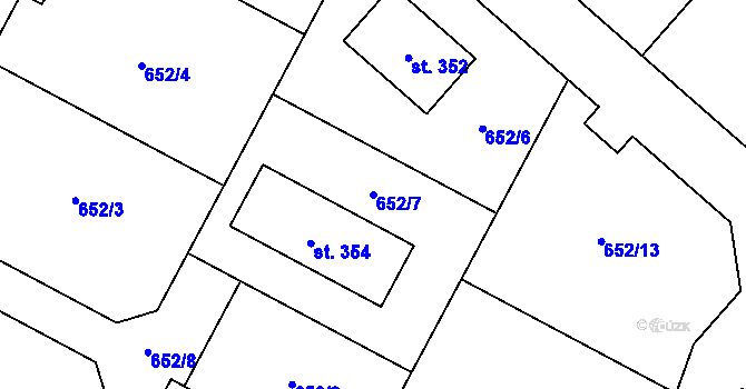 Parcela st. 652/7 v KÚ Hradiště u Blovic, Katastrální mapa