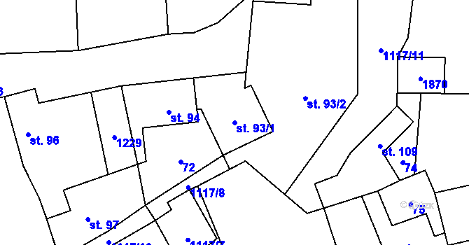 Parcela st. 93/1 v KÚ Blšany, Katastrální mapa