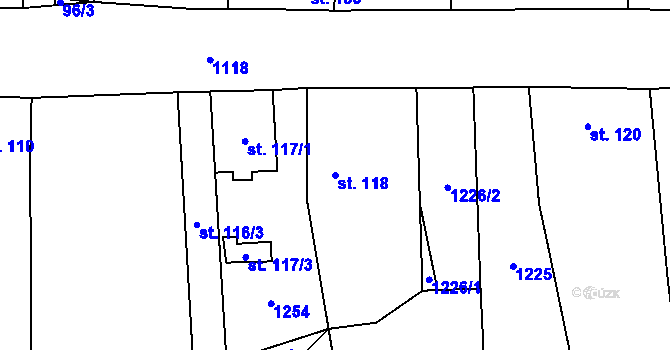 Parcela st. 118 v KÚ Blšany, Katastrální mapa