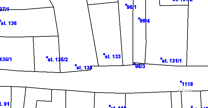 Parcela st. 133 v KÚ Blšany, Katastrální mapa