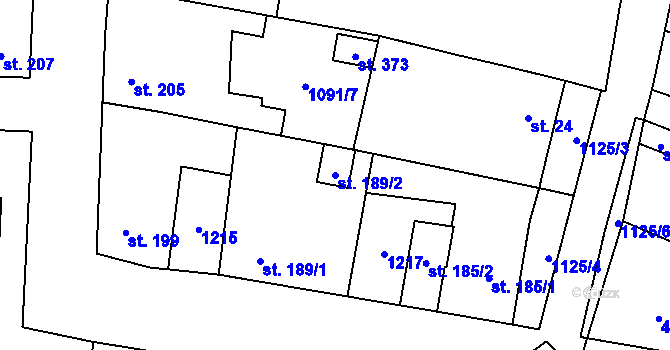 Parcela st. 189/2 v KÚ Blšany, Katastrální mapa