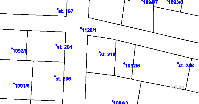 Parcela st. 219 v KÚ Blšany, Katastrální mapa