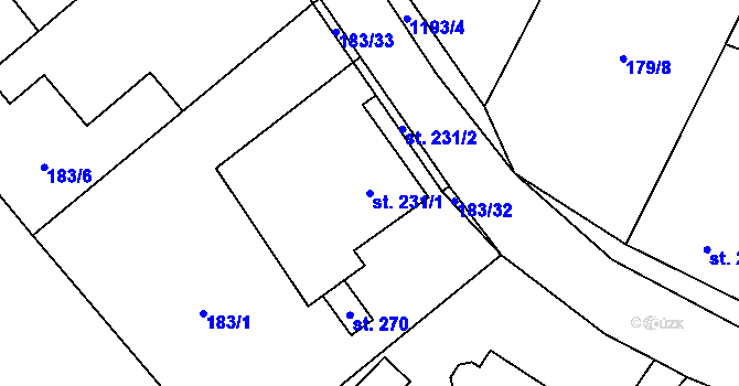 Parcela st. 231/1 v KÚ Blšany, Katastrální mapa