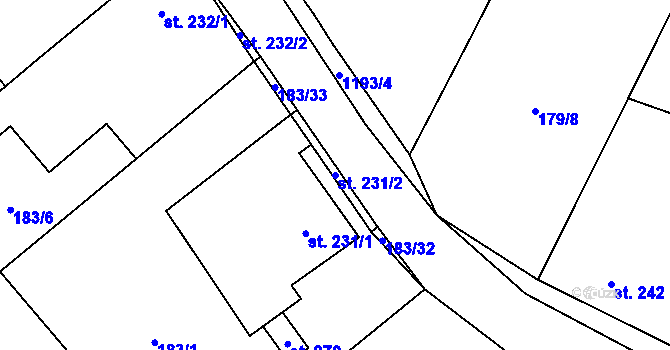 Parcela st. 231/2 v KÚ Blšany, Katastrální mapa