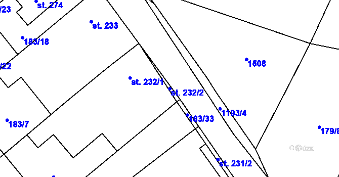 Parcela st. 232/2 v KÚ Blšany, Katastrální mapa