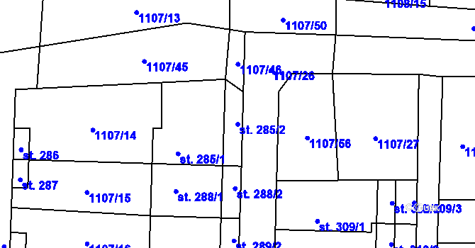 Parcela st. 285/2 v KÚ Blšany, Katastrální mapa