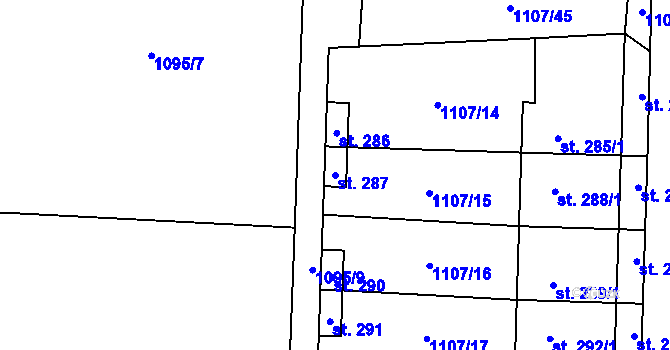 Parcela st. 287 v KÚ Blšany, Katastrální mapa