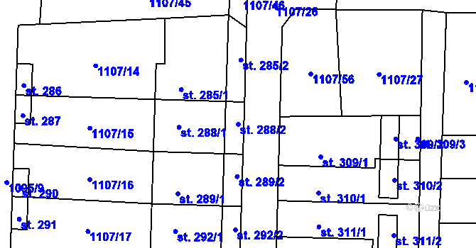 Parcela st. 288/2 v KÚ Blšany, Katastrální mapa