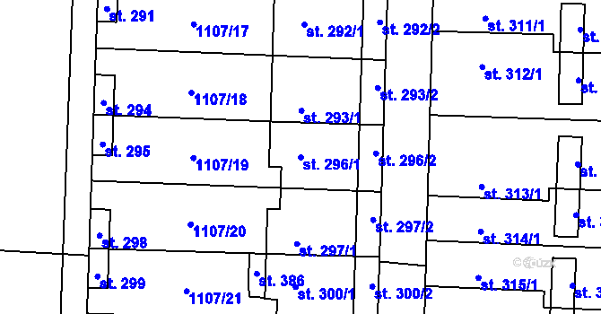 Parcela st. 296/1 v KÚ Blšany, Katastrální mapa