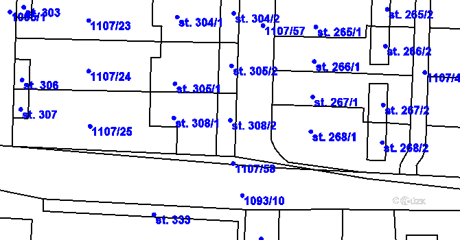 Parcela st. 308/2 v KÚ Blšany, Katastrální mapa