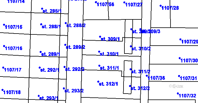 Parcela st. 310/1 v KÚ Blšany, Katastrální mapa