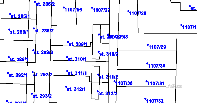 Parcela st. 310/2 v KÚ Blšany, Katastrální mapa