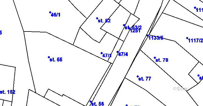 Parcela st. 47/1 v KÚ Blšany, Katastrální mapa