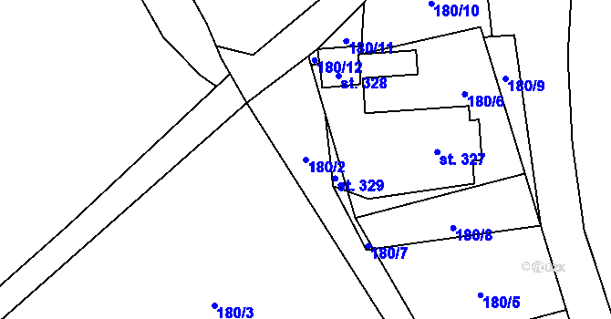 Parcela st. 180/2 v KÚ Blšany, Katastrální mapa