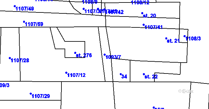 Parcela st. 1093/7 v KÚ Blšany, Katastrální mapa