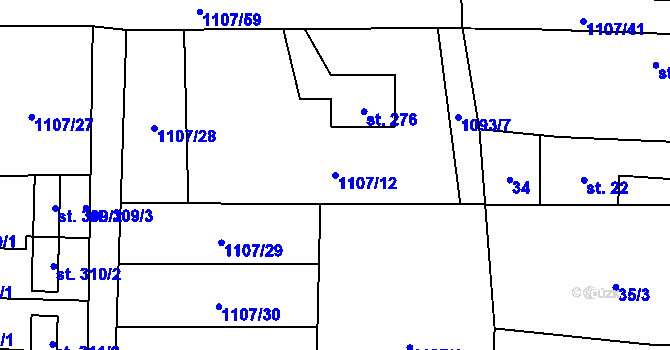 Parcela st. 1107/12 v KÚ Blšany, Katastrální mapa