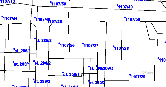 Parcela st. 1107/27 v KÚ Blšany, Katastrální mapa