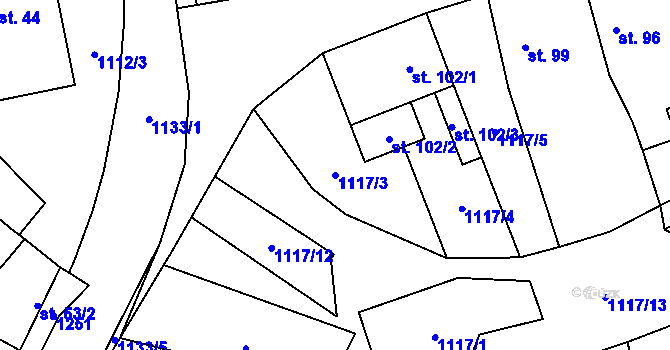 Parcela st. 1117/3 v KÚ Blšany, Katastrální mapa