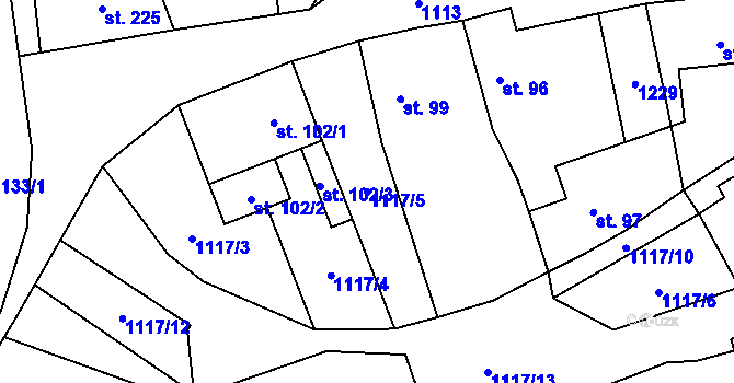 Parcela st. 1117/5 v KÚ Blšany, Katastrální mapa