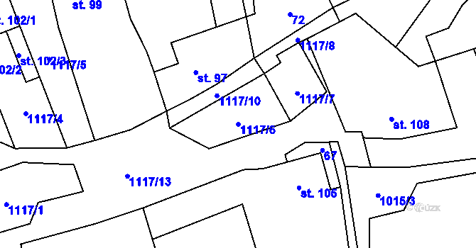 Parcela st. 1117/6 v KÚ Blšany, Katastrální mapa