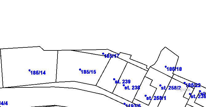 Parcela st. 185/17 v KÚ Blšany, Katastrální mapa