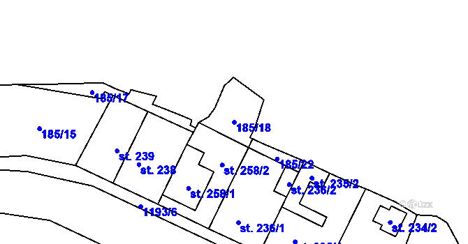 Parcela st. 185/18 v KÚ Blšany, Katastrální mapa