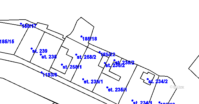 Parcela st. 185/22 v KÚ Blšany, Katastrální mapa