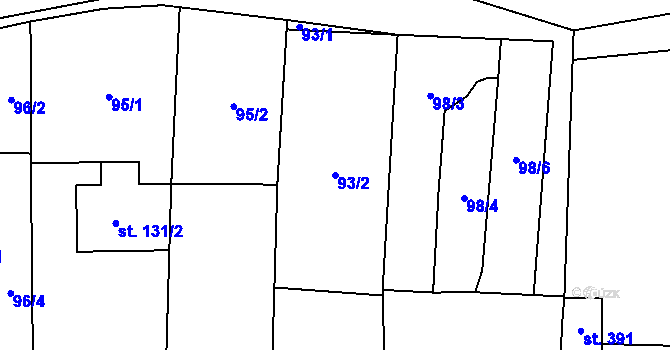 Parcela st. 93/2 v KÚ Blšany, Katastrální mapa