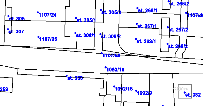 Parcela st. 1107/58 v KÚ Blšany, Katastrální mapa