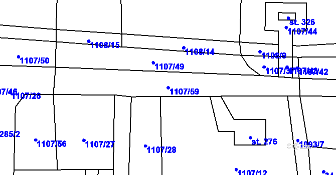 Parcela st. 1107/59 v KÚ Blšany, Katastrální mapa
