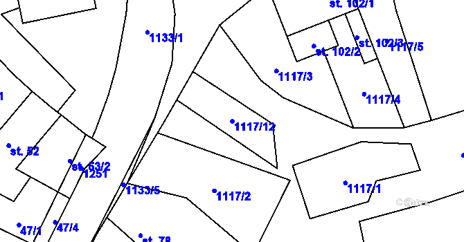 Parcela st. 1117/12 v KÚ Blšany, Katastrální mapa