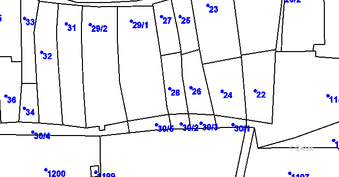 Parcela st. 28 v KÚ Blučina, Katastrální mapa