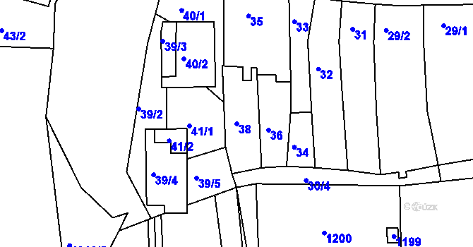 Parcela st. 38 v KÚ Blučina, Katastrální mapa