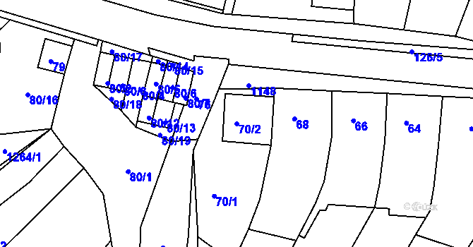 Parcela st. 70/2 v KÚ Blučina, Katastrální mapa