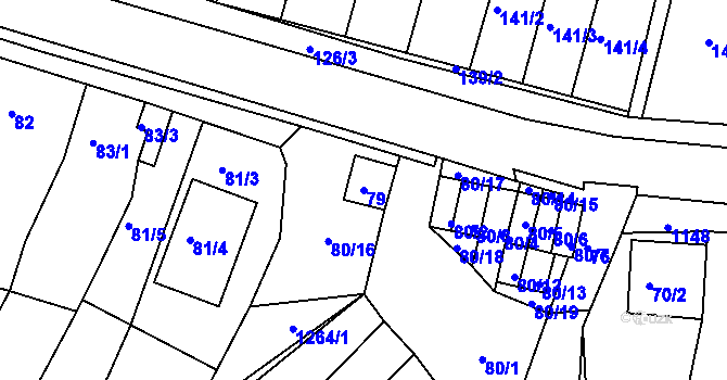 Parcela st. 79 v KÚ Blučina, Katastrální mapa