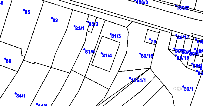Parcela st. 81/4 v KÚ Blučina, Katastrální mapa