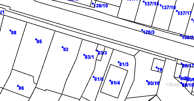 Parcela st. 83/3 v KÚ Blučina, Katastrální mapa