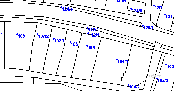 Parcela st. 105 v KÚ Blučina, Katastrální mapa